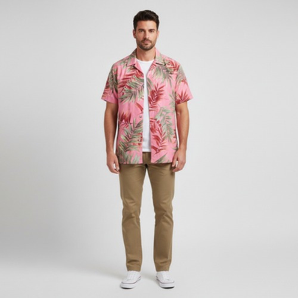 Tommy Bahama Button-Up Shirt Men XL Pink Floral Print Short Sleeve 100 Silk